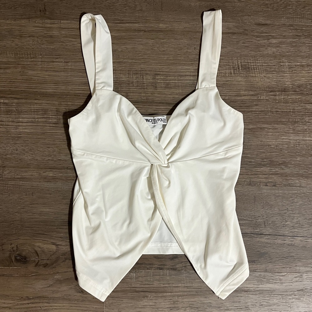 Princess Polly White Flyaway Open Twisted Crop Tank Top